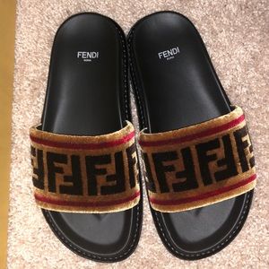 Fendi Multicolor Velvet “Forever Fendi” Slides